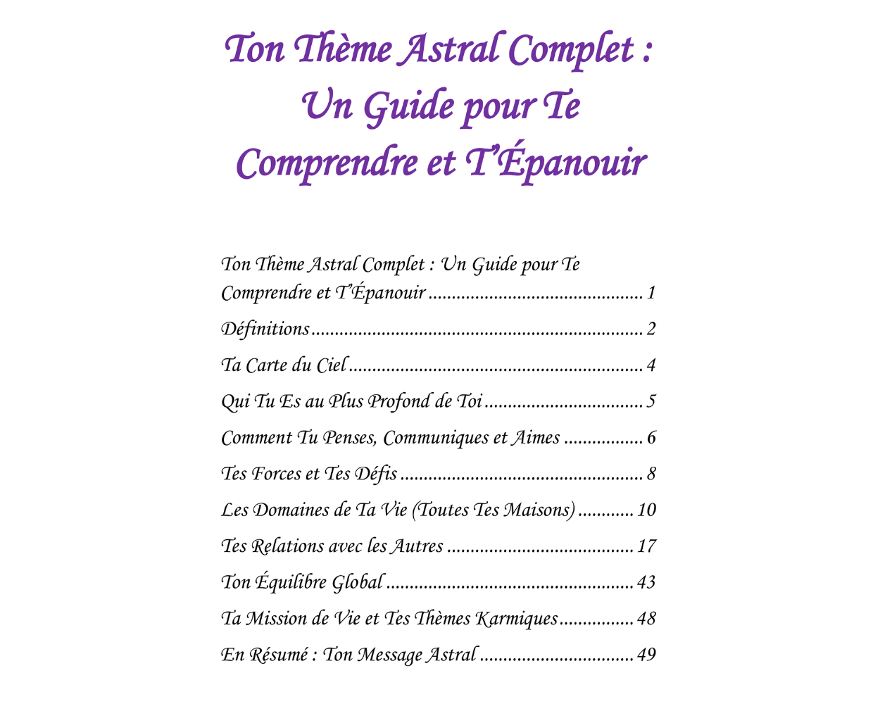 Thème Astral Personnalisé (par e-mail – PDF)
