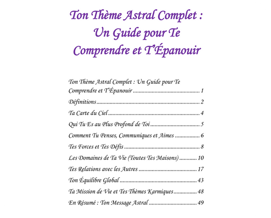 Thème Astral Personnalisé (par e-mail – PDF)
