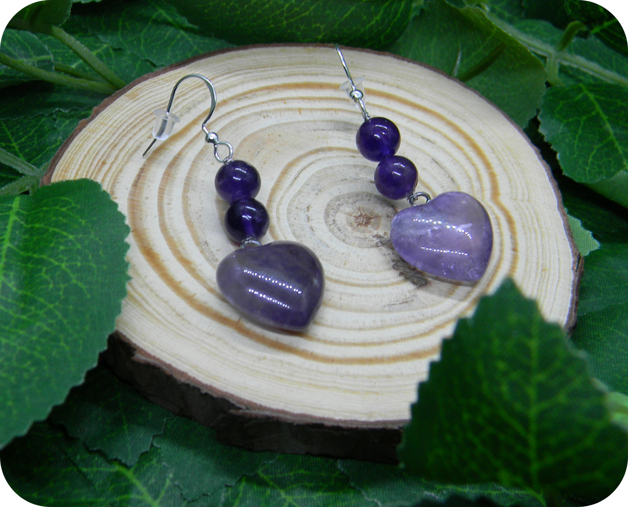 Boucles d'Oreilles Coeurs Améthystes