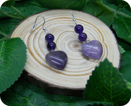 Boucles d'Oreilles Coeurs Améthystes