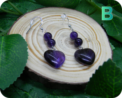 Boucles d'Oreilles Coeurs Améthystes