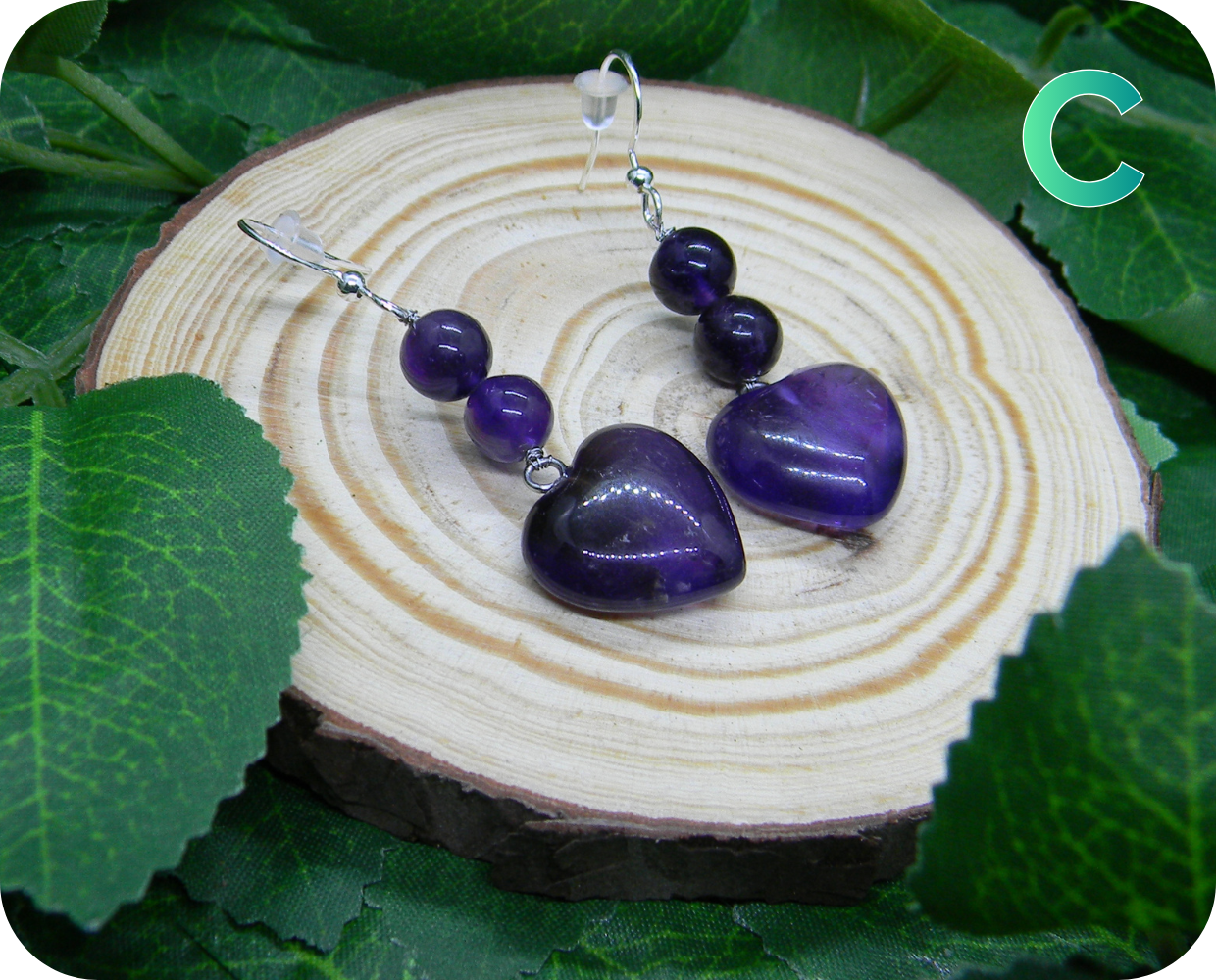 Boucles d'Oreilles Coeurs Améthystes